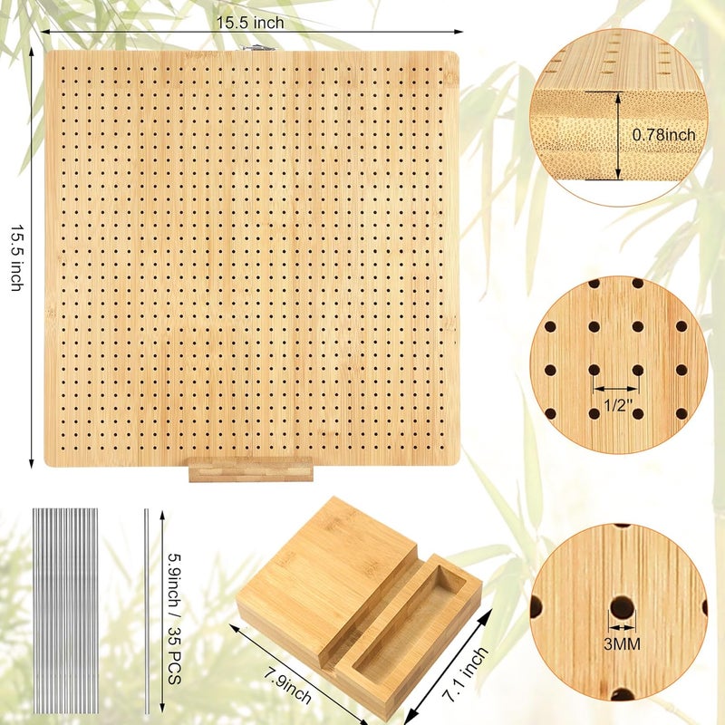 Aulin 15.5"" x 15.5"" Foldable Crochet Blocking Board with Pegs | 35 Stainless Steel Rod Pins - Upgrade Large Blocking Boards for Crochet Projects, Gifts for Crocheters, Mothers, Grandmothers - Image 2
